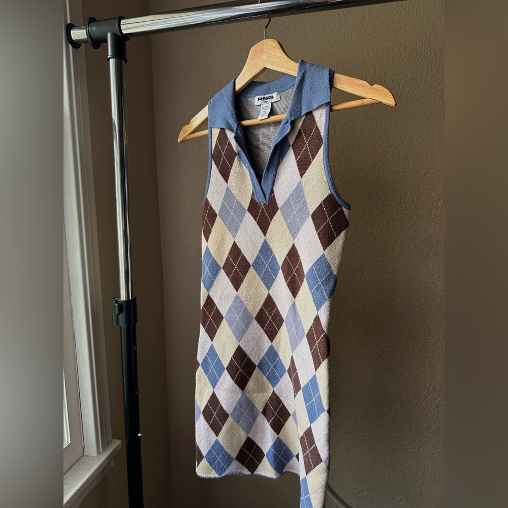 RSQ Argyle Blue And Brown Polo Dress